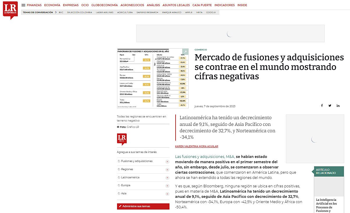 Mercado de fusiones y adquisiciones se contrae en el mundo mostrando cifras negativas